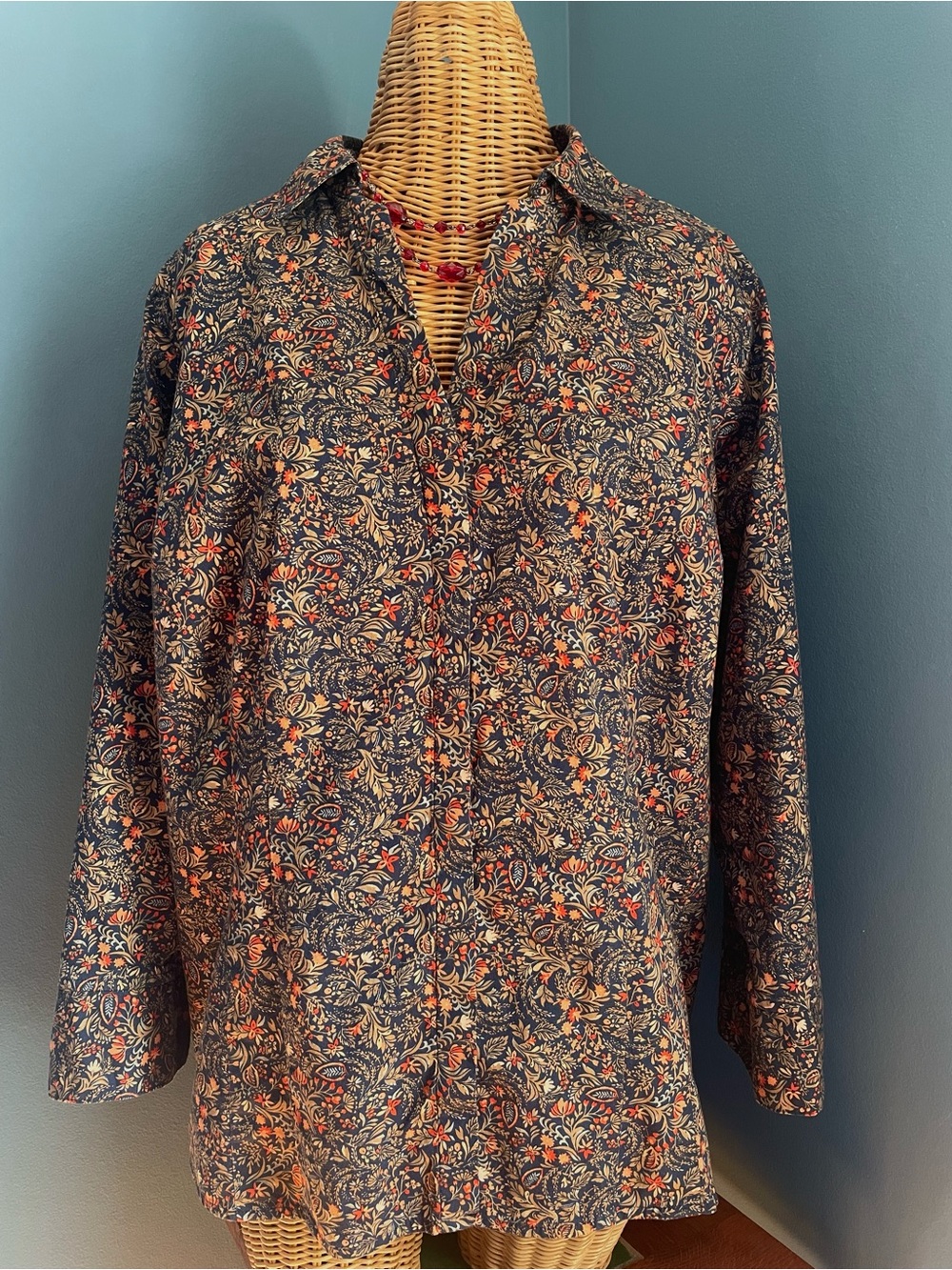 Croft Barrow 3/4 Sleeve Plus Size Blouse  Navy Orange Autumn Foilage size 2X